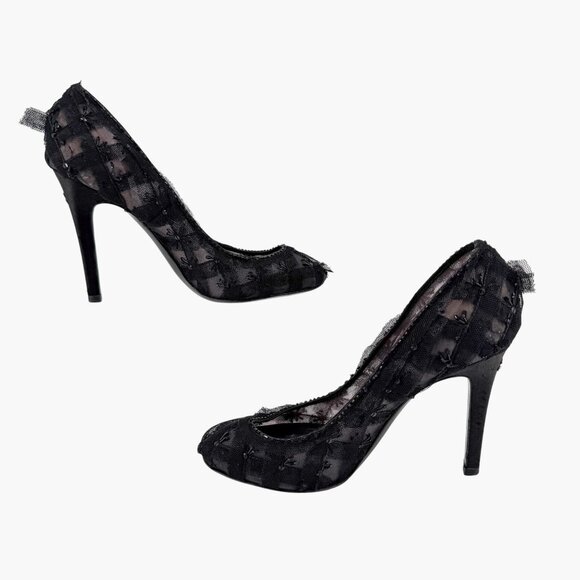 Chanel CC Bead-Embellished Pumps Black Mesh Lace Heels Size 38.5 US 7.5-8 - Picture 12 of 16